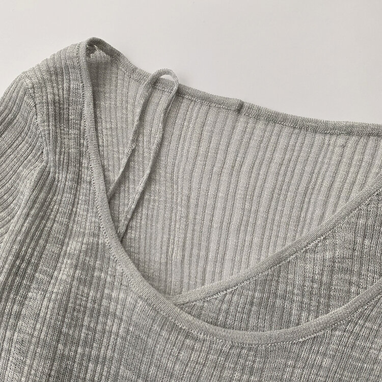 스킨스 원숄더 어깨 트임 레이어드 시스루 여름 긴팔 니트 티셔츠 2color