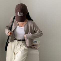 ベーシックラウンドネックカシウルニットカーディガン5色 BEIGE