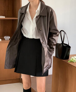 【+ベルト】ピンタックプリーツミニスカート BLACK