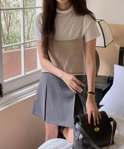 【+ベルト】ピンタックプリーツミニスカート CHARCOAL