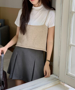 【+ベルト】ピンタックプリーツミニスカート CHARCOAL