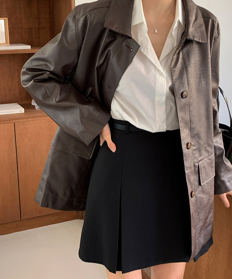 【+ベルト】ピンタックプリーツミニスカート BLACK