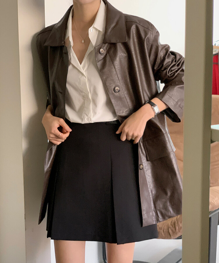 【+ベルト】ピンタックプリーツミニスカート BLACK