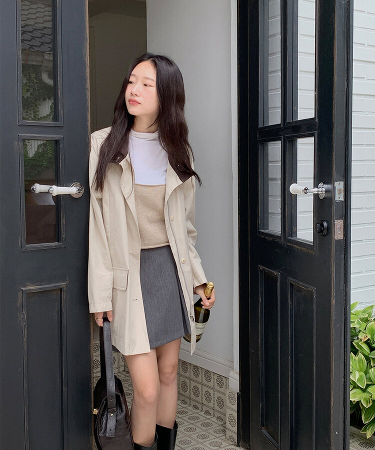 【+ベルト】ピンタックプリーツミニスカート CHARCOAL