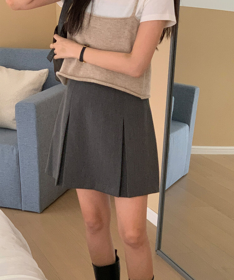 【+ベルト】ピンタックプリーツミニスカート CHARCOAL