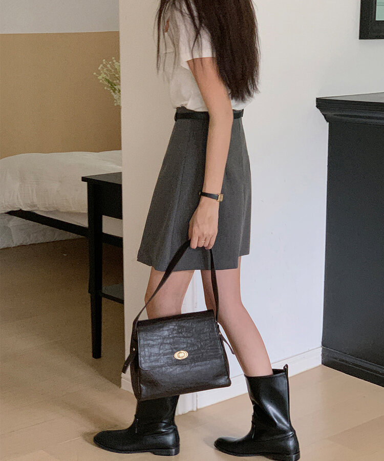 【+ベルト】ピンタックプリーツミニスカート CHARCOAL