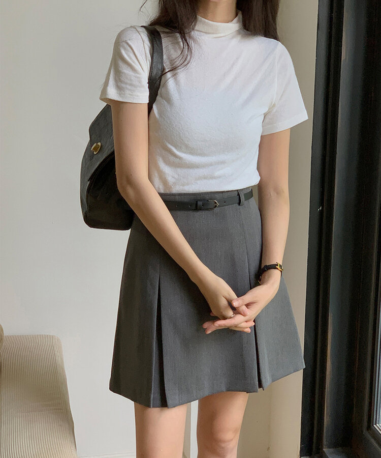 【+ベルト】ピンタックプリーツミニスカート CHARCOAL