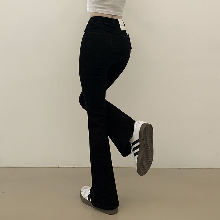 착붙핏 체형보정 블랙 코튼 슬림 부츠컷 롱팬츠 키큰녀 키작녀 빅사이즈 블랙