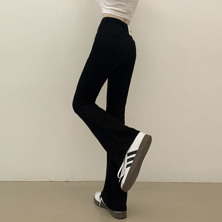착붙핏 체형보정 블랙 코튼 슬림 부츠컷 롱팬츠 키큰녀 키작녀 빅사이즈 블랙