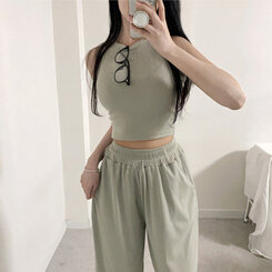 トレーニングセット 【SET】スリムフィットキャミソール トレーニングパンツ GRAY
