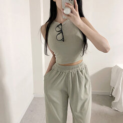 トレーニングセット 【SET】スリムフィットキャミソール トレーニングパンツ GRAY