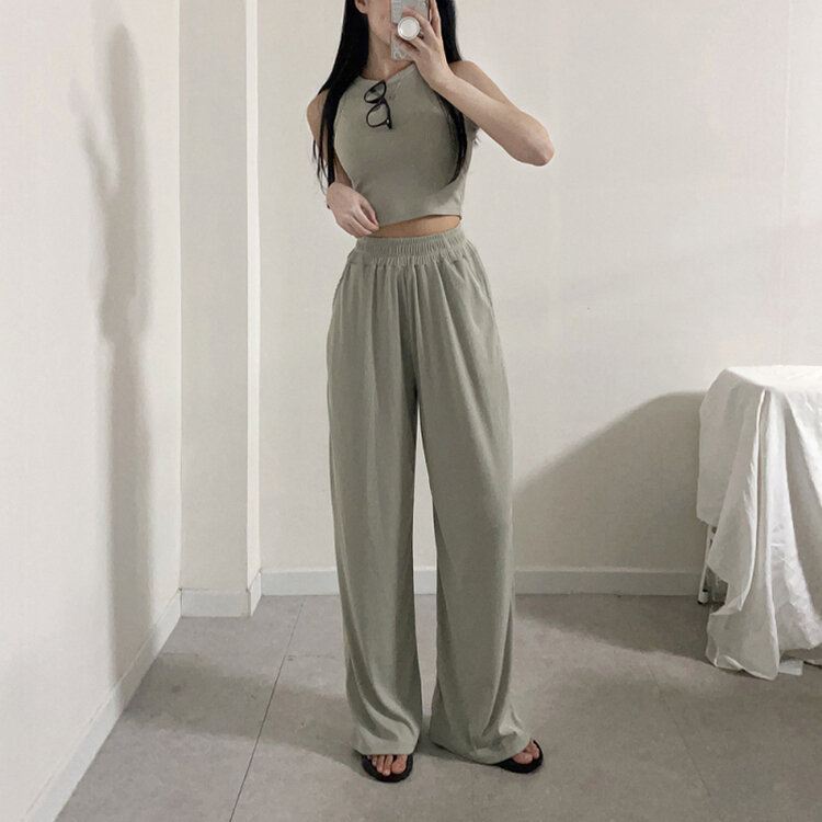 【SET】スリムフィットキャミソール トレーニングパンツ KHAKI