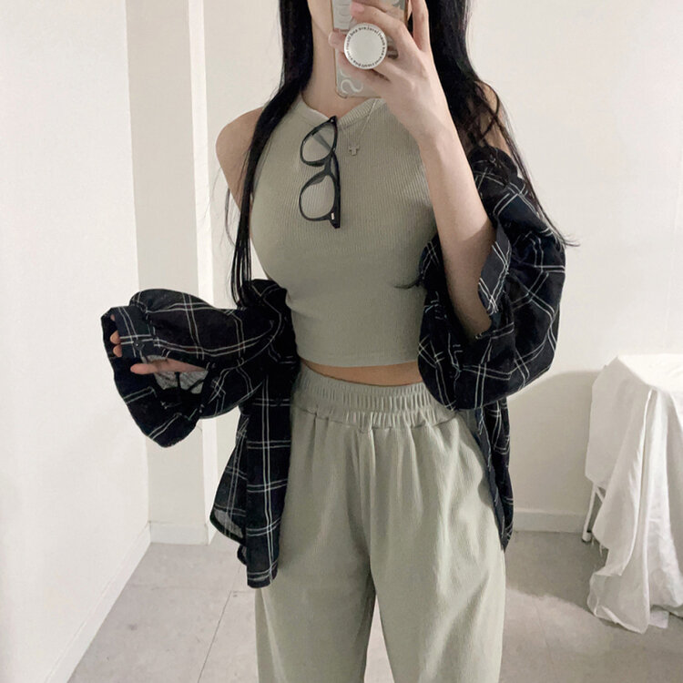 【SET】スリムフィットキャミソール トレーニングパンツ KHAKI