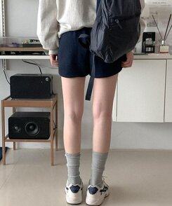 ショートパンツ ワッフルバンディングショートパンツ NAVY