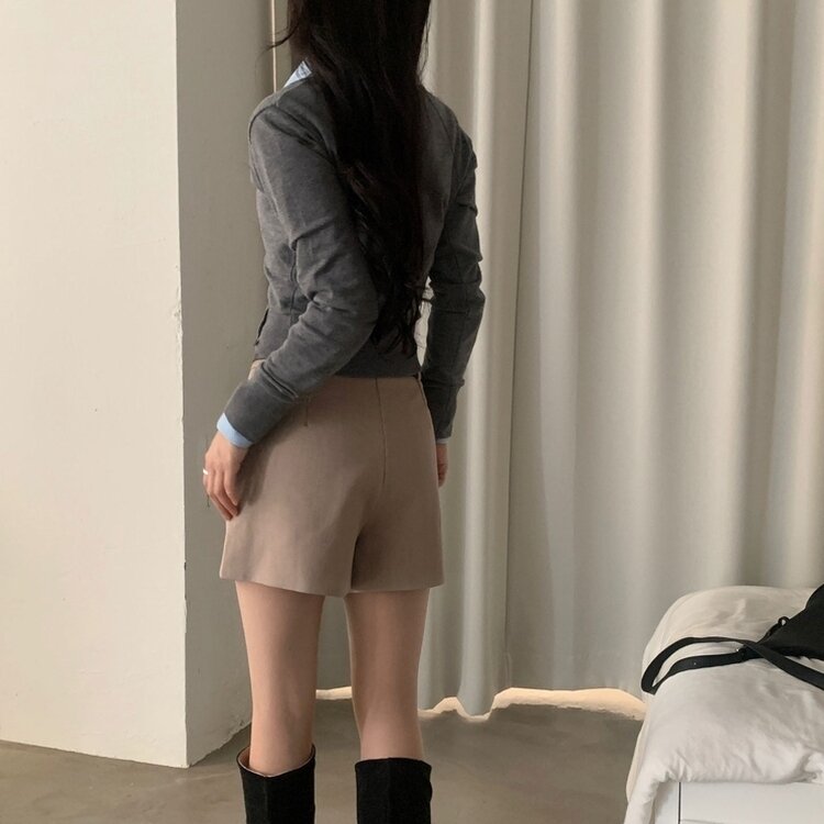 크림 단가라무지 트임 버튼 슬림 긴팔니트 10color 그레이