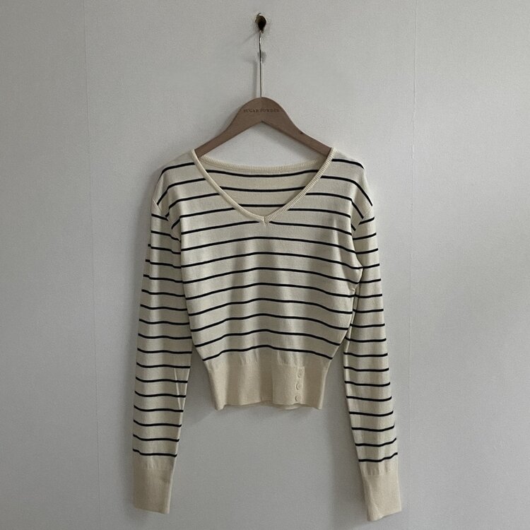 크림 단가라무지 트임 버튼 슬림 긴팔니트 10color