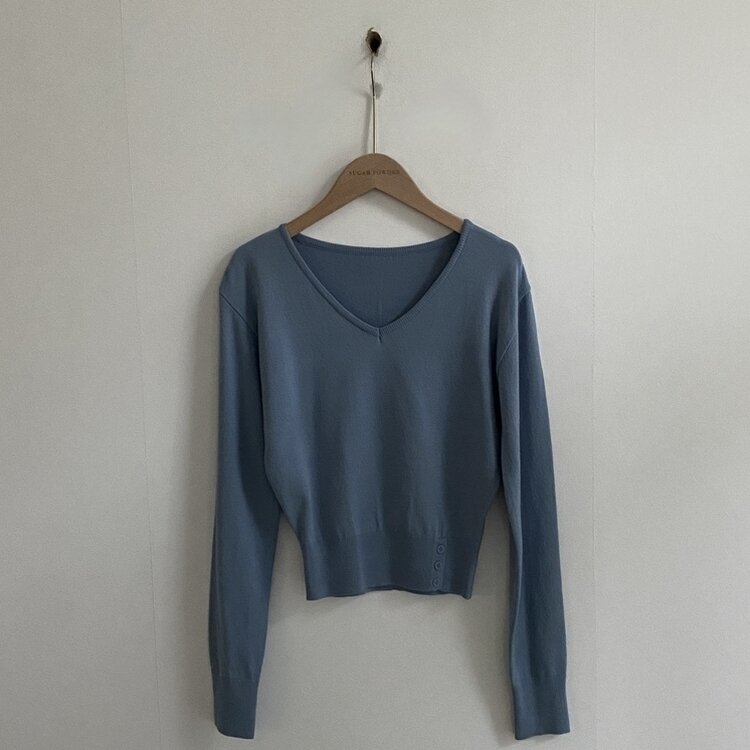 크림 단가라무지 트임 버튼 슬림 긴팔니트 10color