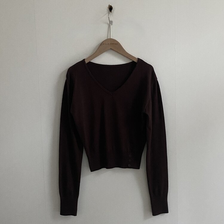 크림 단가라무지 트임 버튼 슬림 긴팔니트 10color