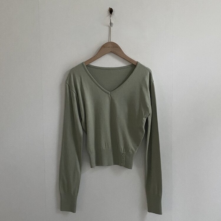 크림 단가라무지 트임 버튼 슬림 긴팔니트 10color