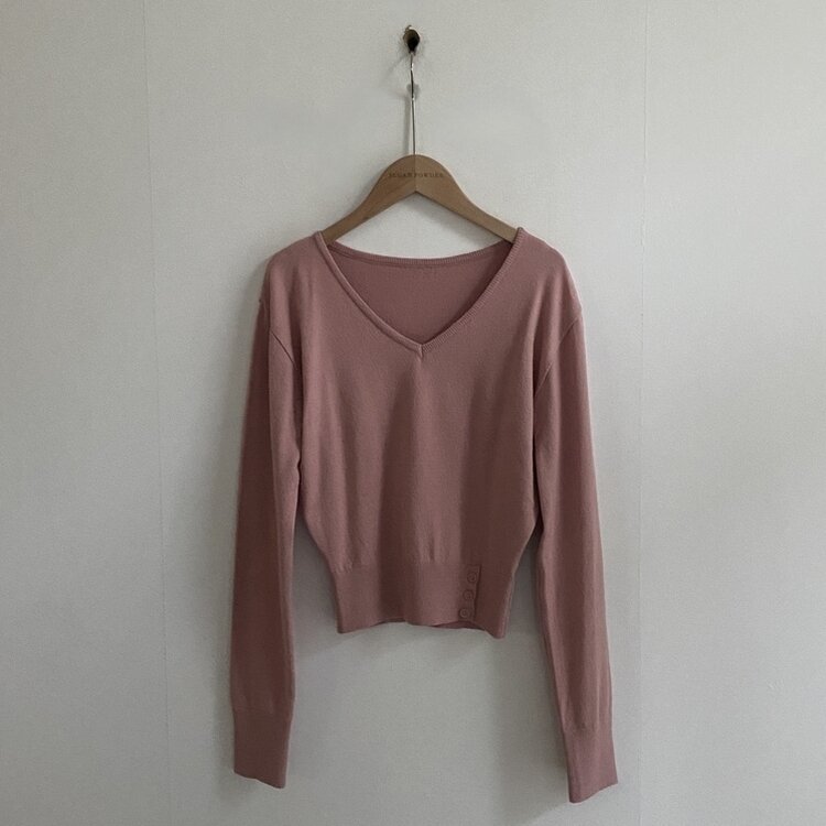 크림 단가라무지 트임 버튼 슬림 긴팔니트 10color