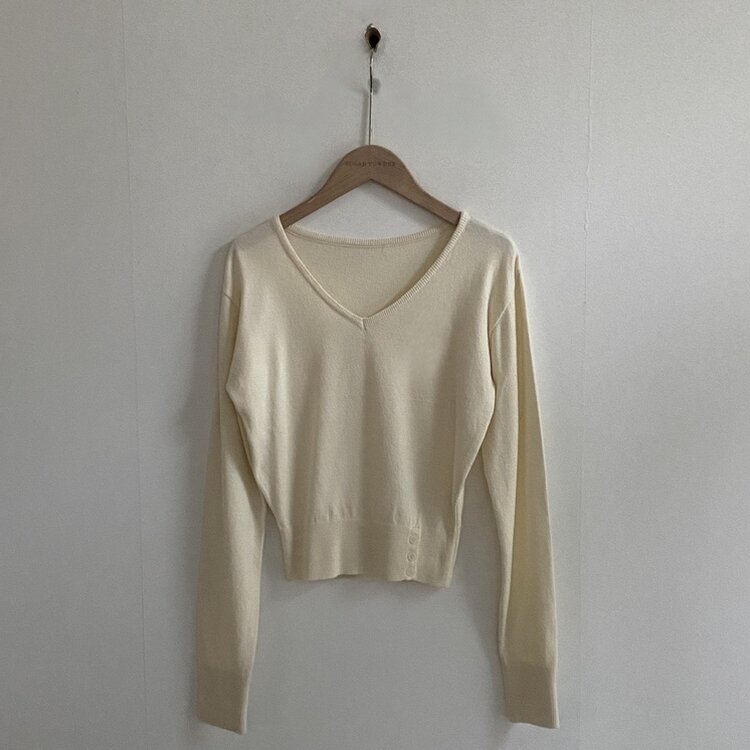 크림 단가라무지 트임 버튼 슬림 긴팔니트 10color