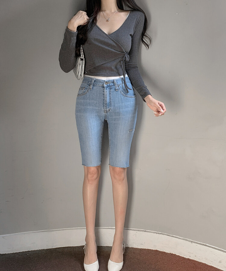 デニムショートパンツ 34インチ デニム ショートパンツ レディース 裾 ロールアップ ボトムス