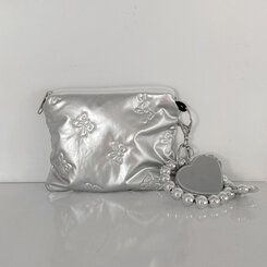ファッション雑貨 シルバーリボンミニ化粧ポーチ SILVER