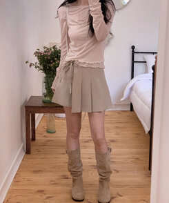 ミニスカート プリーツリボンパンツインミニスカート BEIGE