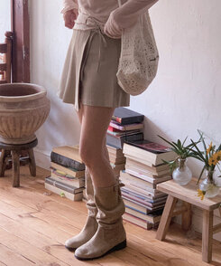 ミニスカート プリーツリボンパンツインミニスカート BEIGE