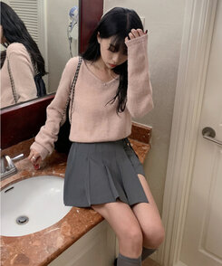 ミニスカート プリーツリボンパンツインミニスカート GRAY