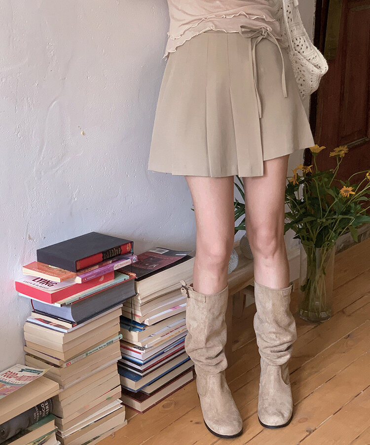 ミニスカート プリーツリボンパンツインミニスカート BEIGE