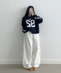 베러 사이드 핀턱 밑단 스냅 비조버튼 코튼 와이드핏 롱팬츠 화이트