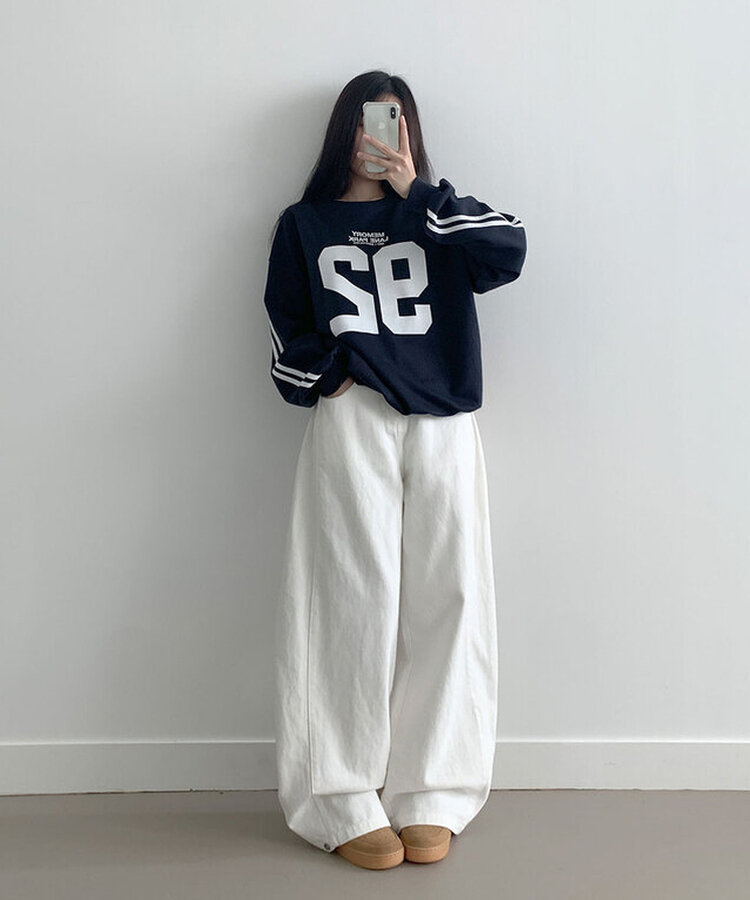 베러 사이드 핀턱 밑단 스냅 비조버튼 코튼 와이드핏 롱팬츠 화이트