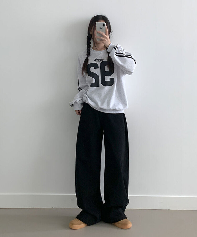 베러 사이드 핀턱 밑단 스냅 비조버튼 코튼 와이드핏 롱팬츠 블랙