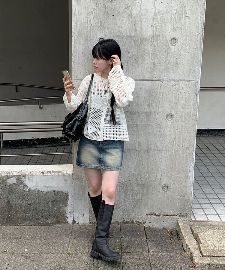 ミニスカート ウォッシングデニムミニスカート BLUE