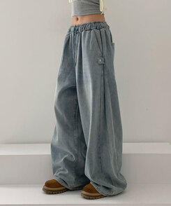 【SHORT/LONG 丈別】サイドスナップビンテージワイドデニムパンツ LIGHT BLUE