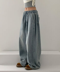 【SHORT/LONG 丈別】サイドスナップビンテージワイドデニムパンツ LIGHT BLUE