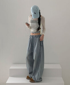 【SHORT/LONG 丈別】サイドスナップビンテージワイドデニムパンツ LIGHT BLUE