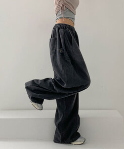 【SHORT/LONG 丈別】サイドスナップビンテージワイドデニムパンツ BLACK DENIM