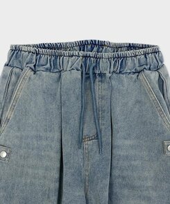 【SHORT/LONG 丈別】サイドスナップビンテージワイドデニムパンツ