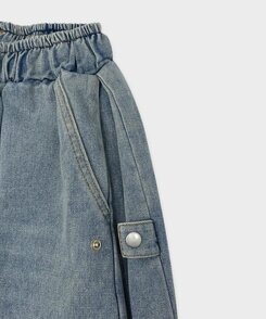 【SHORT/LONG 丈別】サイドスナップビンテージワイドデニムパンツ