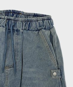 【SHORT/LONG 丈別】サイドスナップビンテージワイドデニムパンツ