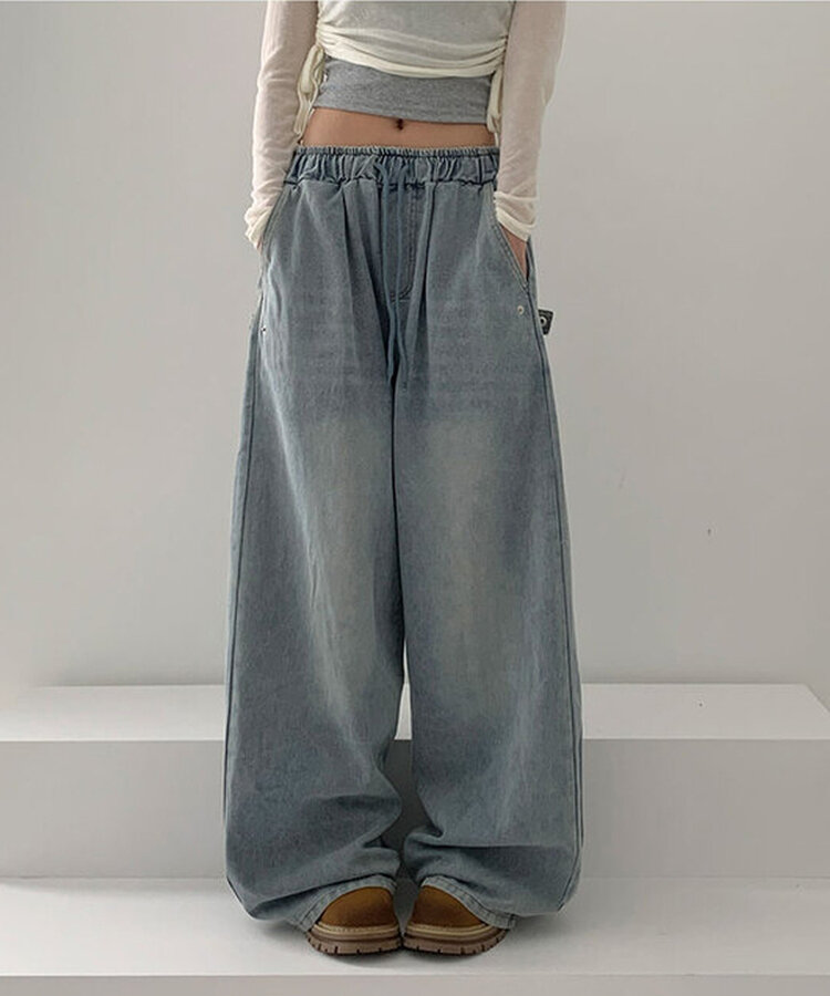 【SHORT/LONG 丈別】サイドスナップビンテージワイドデニムパンツ LIGHT BLUE
