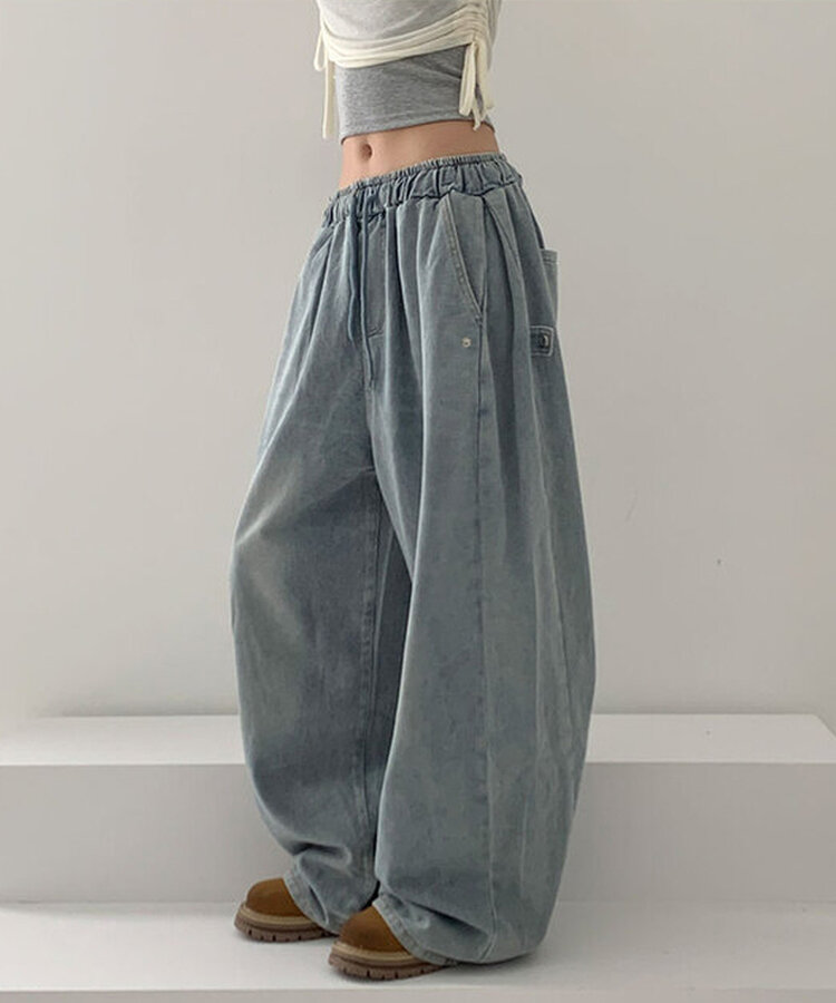 【SHORT/LONG 丈別】サイドスナップビンテージワイドデニムパンツ LIGHT BLUE