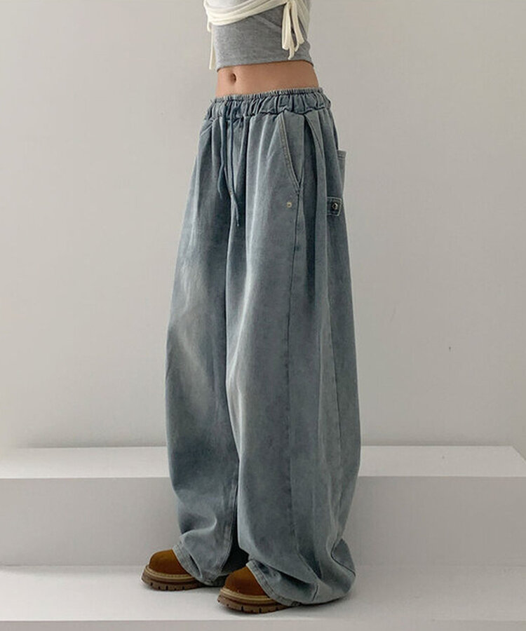 【SHORT/LONG 丈別】サイドスナップビンテージワイドデニムパンツ LIGHT BLUE