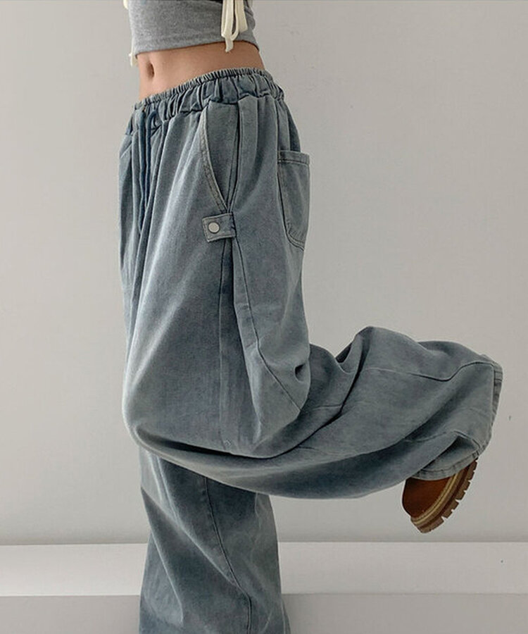 【SHORT/LONG 丈別】サイドスナップビンテージワイドデニムパンツ LIGHT BLUE