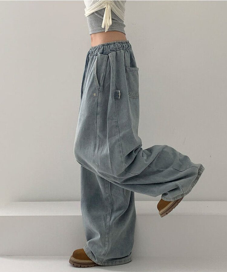 【SHORT/LONG 丈別】サイドスナップビンテージワイドデニムパンツ LIGHT BLUE