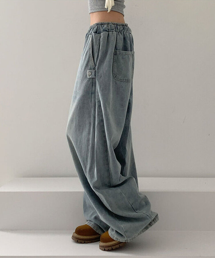 【SHORT/LONG 丈別】サイドスナップビンテージワイドデニムパンツ LIGHT BLUE