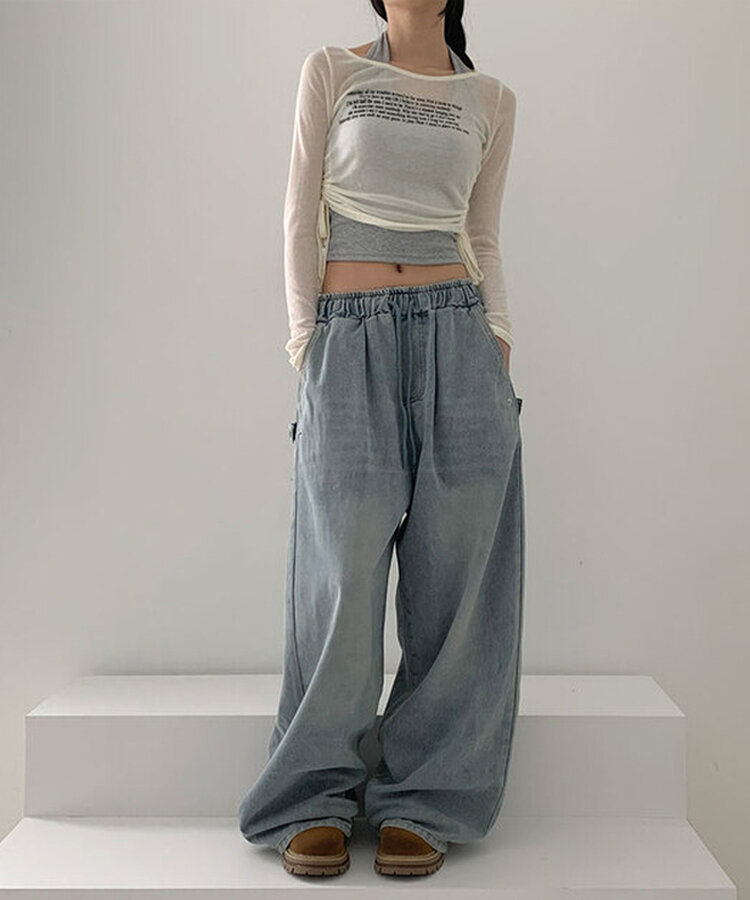 【SHORT/LONG 丈別】サイドスナップビンテージワイドデニムパンツ LIGHT BLUE