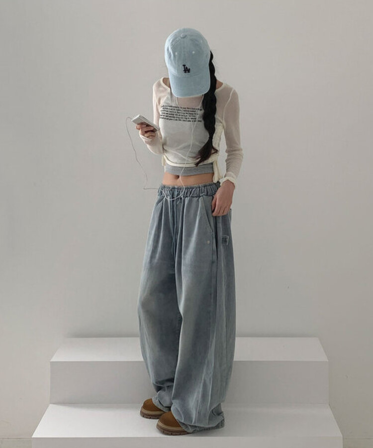 【SHORT/LONG 丈別】サイドスナップビンテージワイドデニムパンツ LIGHT BLUE